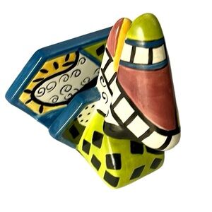 Picassos Nose Eye Glass Book Mail Holder Whimsical Spectacle Multicolor Ceramic